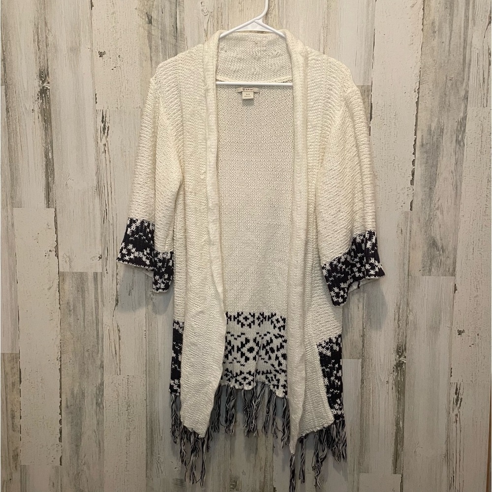 Ariat‎ Womens Open Front Shawl Fringe Sweater Cardigan -Cream Size S